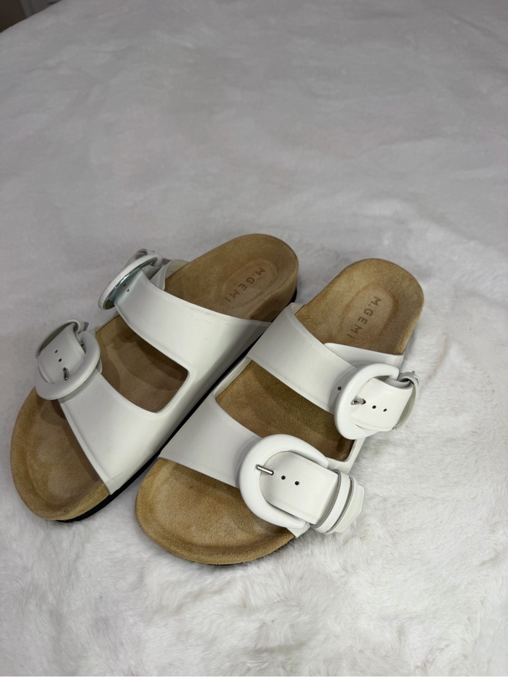 M. Gemi White The Matilde Due Double-Buckle Slide Sandals Size 5.5 (36.5)